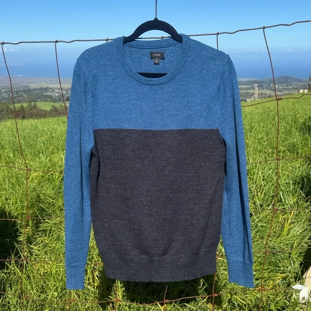 J Crew Cotton wool colorblock crewneck pullover sweater Black Blue Y2K Preppy S